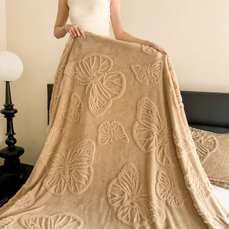 Elegant Taffeta Jacquard Throw Blanket - Delicate Butterfly Pattern, Soft and Plush, Versatile Use for Cozy Comfort Anywhere