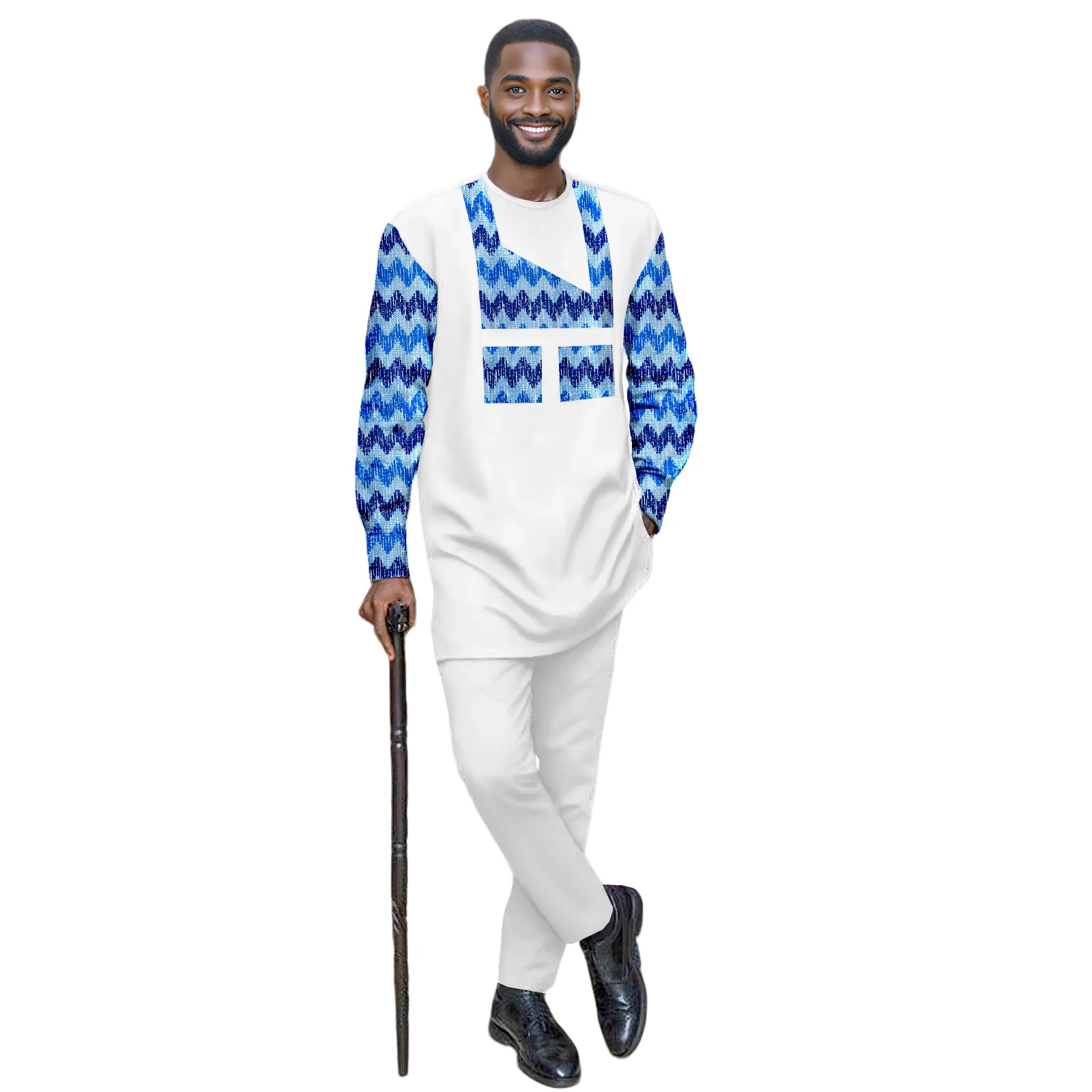 African Suit For Men Dashiki Kente Print Patchwork Shirt Pants 2 Piece Outfits Sets Ankara Attrie Clothing