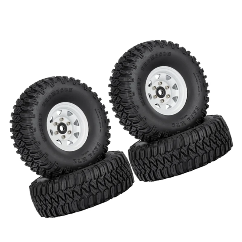 4PCS 1.55 Metal Beadlock Wheel Rims Tires Set for 1/10 RC Crawler Car Axial Yeti Jr RC4WD D90 TF2 Tamiya CC01 LC70 MST,1 White