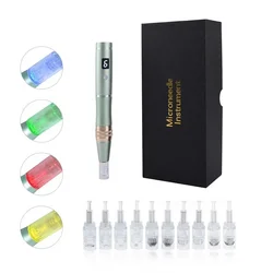 Wireless Derma Pen Q7PLUS with LED Phototherapy 10Pcs MTS Microneedling Needle Cartridges Household Facial Care Machine