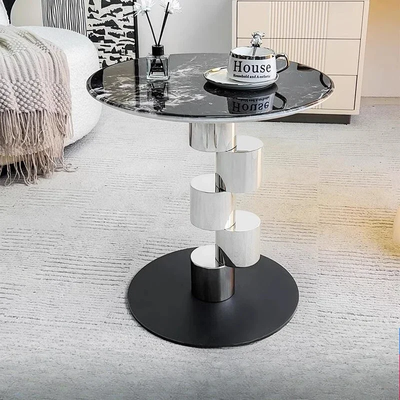 Nordic Style Round Coffee Table, 12mm Tempered Glass/Marble Top, Stainless Steel Cylinders, High - Load