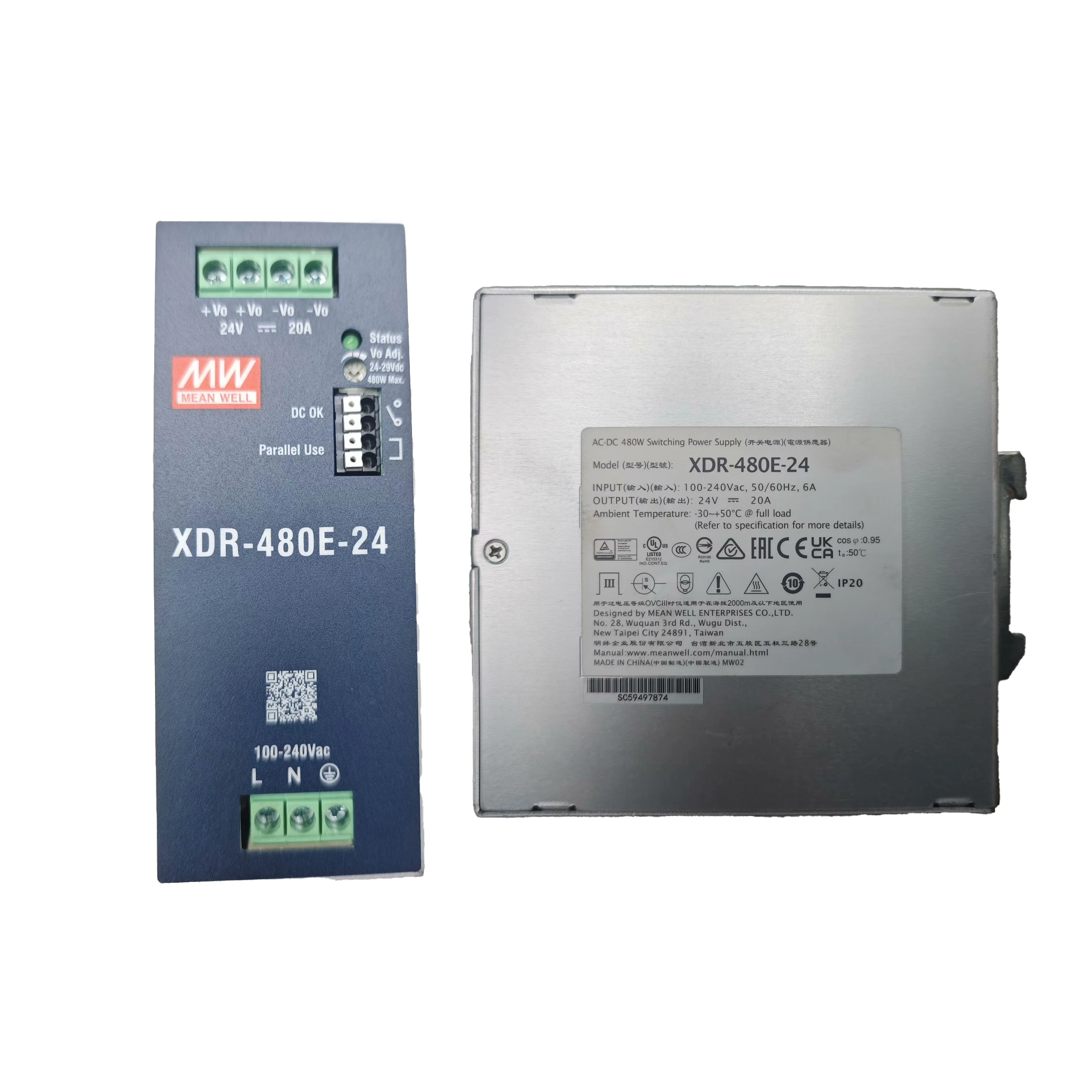 

MEAN WELL 480W AC/DC Экономичный ультратонкий промышленный блок питания для DIN-рейки XDR-480E-12 XDR-480E-24 XDR-480E-36 XDR-480E-48