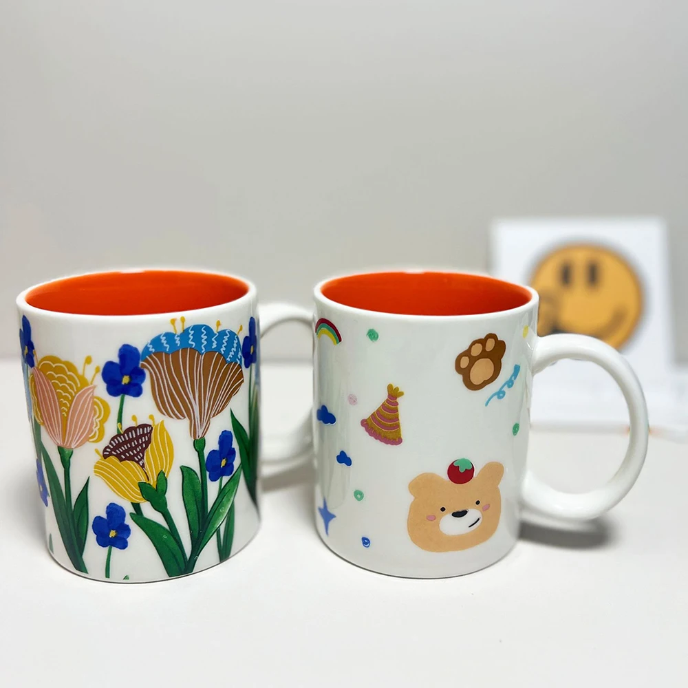 Cartoon Design Ceramic Mug Cute Character Cup Unique Aesthetic Style For Coffee Milk Morning Drinkware Set Gift Idea