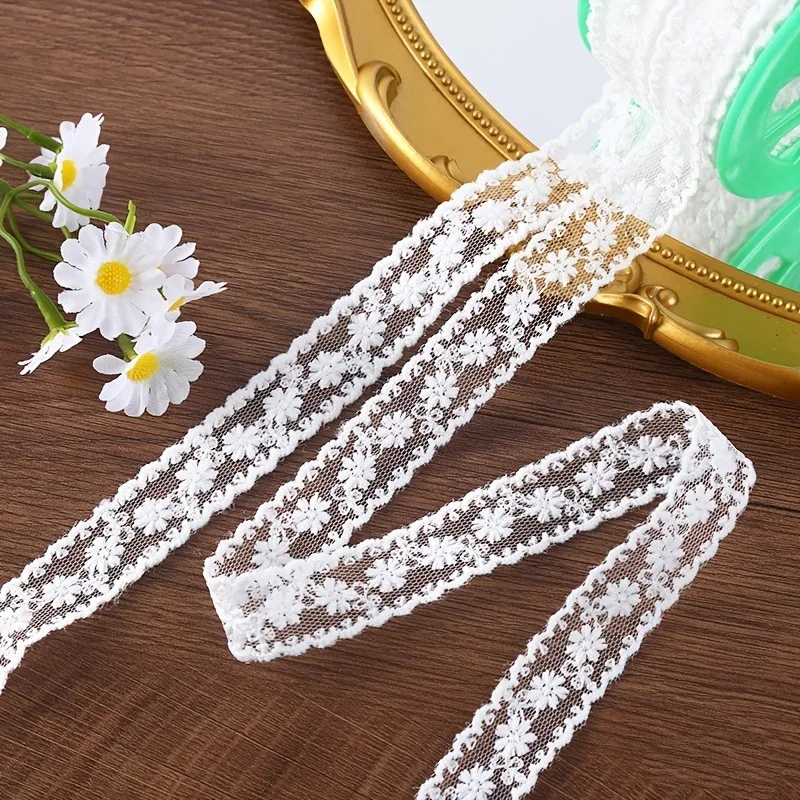 1 Stück weißes, mit Blumenmuster versehenes, transparentes Spitzenband für Geschenkverpackungen [Länge 300 cm/118 Zoll, Breite 2 cm/0,79 Zoll], geeignet für Hochzeiten, handgefertigte DIY-Bastelarbeiten. – Detail 3