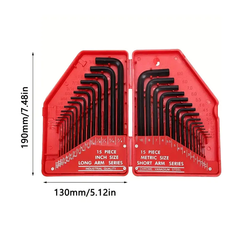 Imagem -06 - Hexagonal Wrench Tool Grupo Sae e Metric Chaves Allen L-shaped Chrome Vanadium Steel Ferramentas Manuais Mecânicas Kit Chave de Fenda 30 Pcs