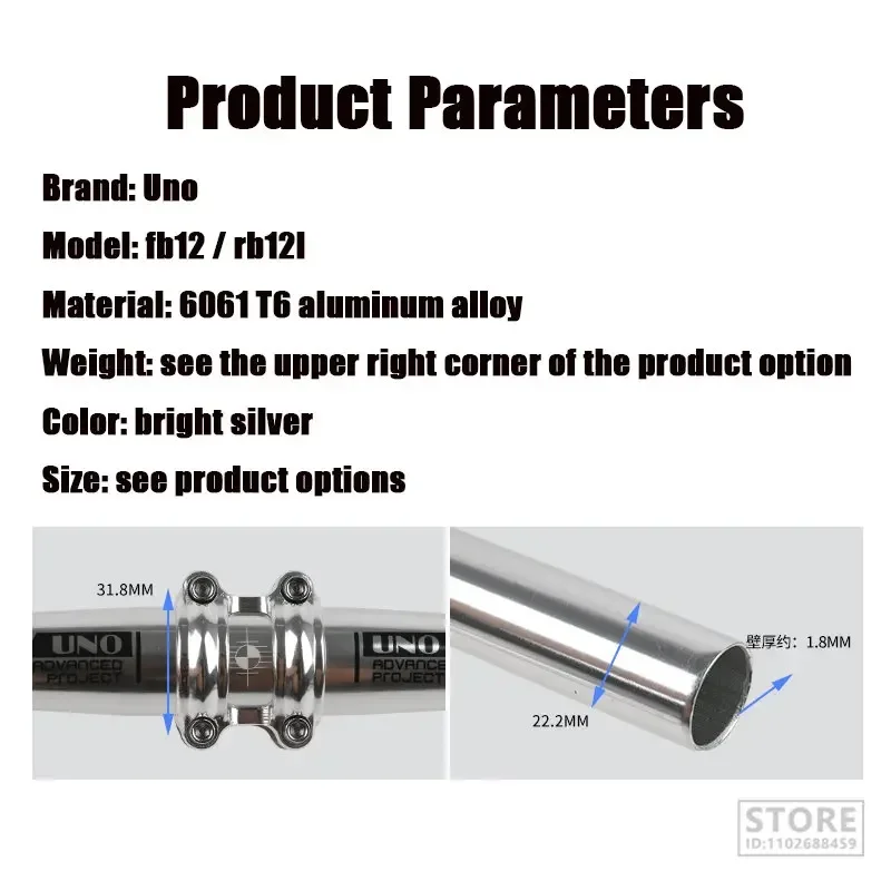 UNO Bicycle Handlebar MTB Bike Silver 31.8MM 640/680/720/740/760mm Rise Flat Handle bar Bycicle Part