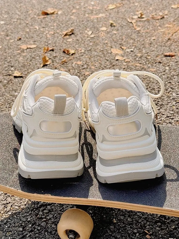 ​ ​ أحذية أبي نسائية جديدة لعام 2025 لزيادة الارتفاع - أحذية رياضية بيضاء بنعل سميك قابلة للتنفس، أحذية رياضية كاجوال خفيفة الوزن