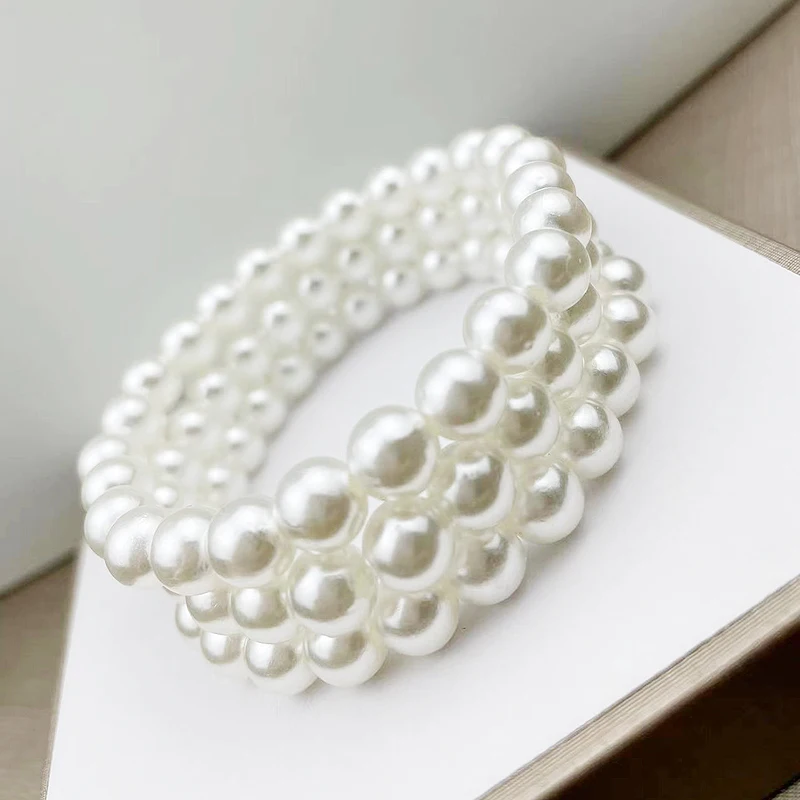 sokolov 3PCS Sets 8MM White Imitation Pearl Bead Bracelet Bangle For Women Wedding Pulsera Hombre Rope Chain Strand Jewelry