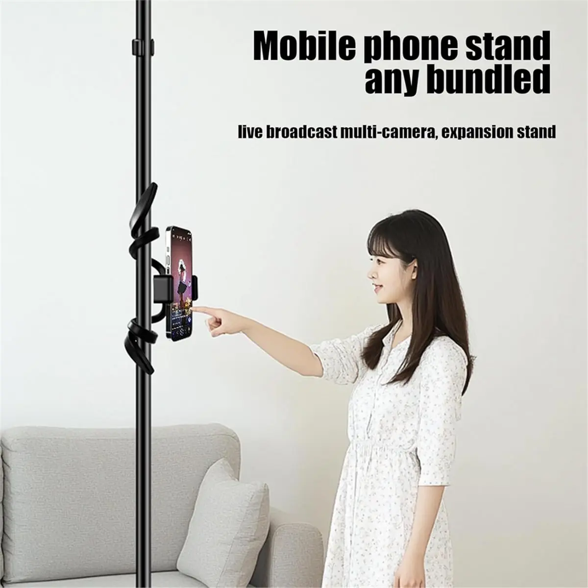 Treadmill Phone Mount, Folding Walking Pad Machine Cellphone Bracket, Adjustable Holder for Gym Equi