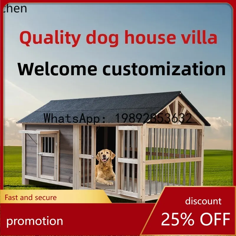 

YFY Outdoor Warm Rainproof All-Season Dog Cage Outdoor Dog House Villa Small Medium Large Dog Solid Wood with Yard