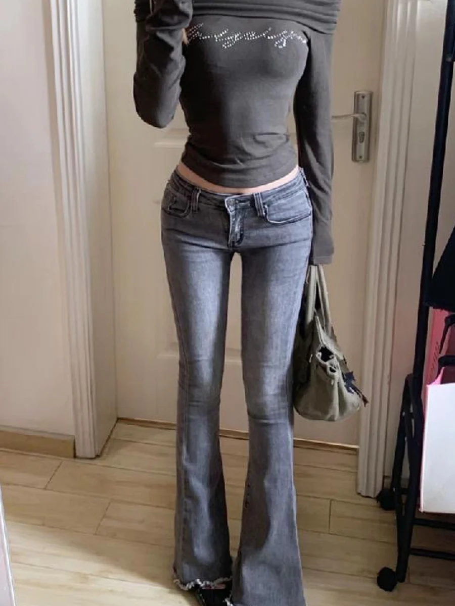 Low Waist Long Legging Women's Jeans Super Slimming Butt Enhancing Flared Pants Thermal Regulation Deep Color Denim Jeans