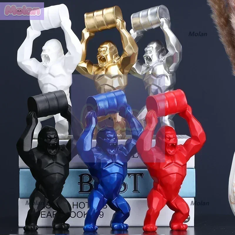 Creative Resin Statue Big King Kong Artwork Ornaments Animal Simulation Crafts Lift Bucket Sculpture Model 28cm Home Decorations