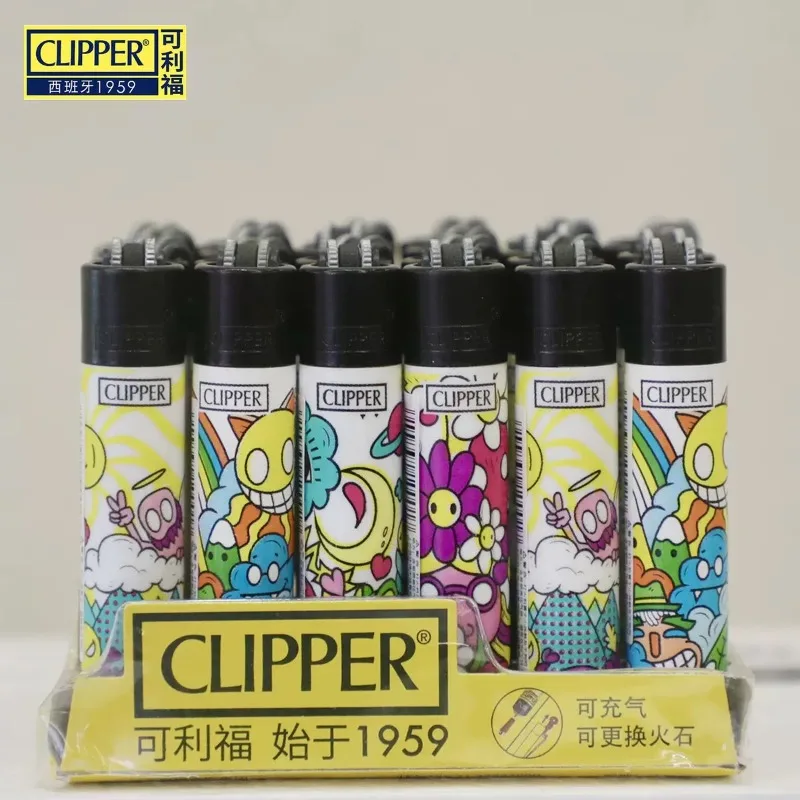 Oryginalna zapalniczka gazowa CLIPPER z tarczą szlifierską, ciekawy wzór, zapalniczki wielokrotnego napełniania, do kolekcji, 24 sztuki.