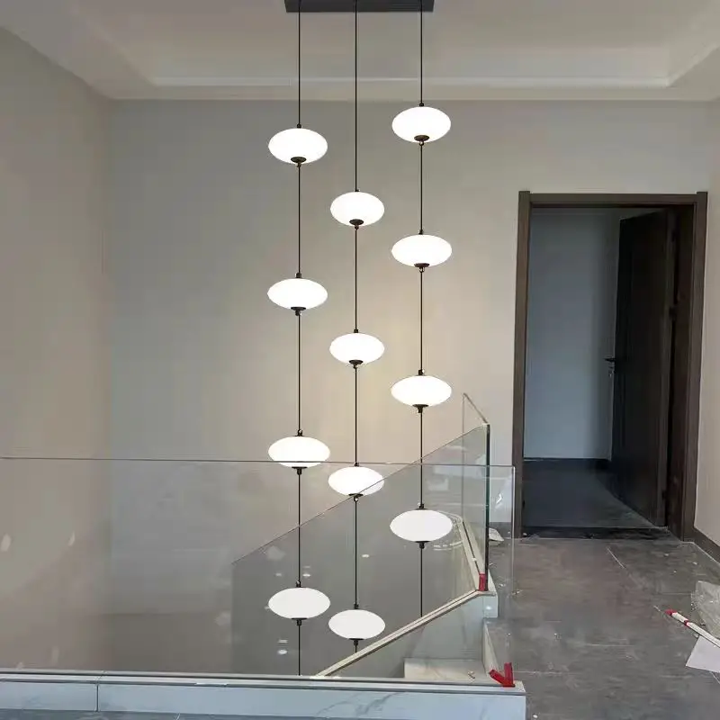 

Nordic Oval Ball Led pendant lamp Long strip white staircase lamp living room designer Villa building Cluster Suspension lamp
