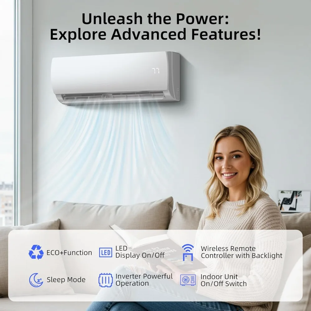 12000BTU Mini Split AC/Heating System,19 SEER2 Energy Efficient Mini Split Air Conditioner, Ductless Inverter AC Unit