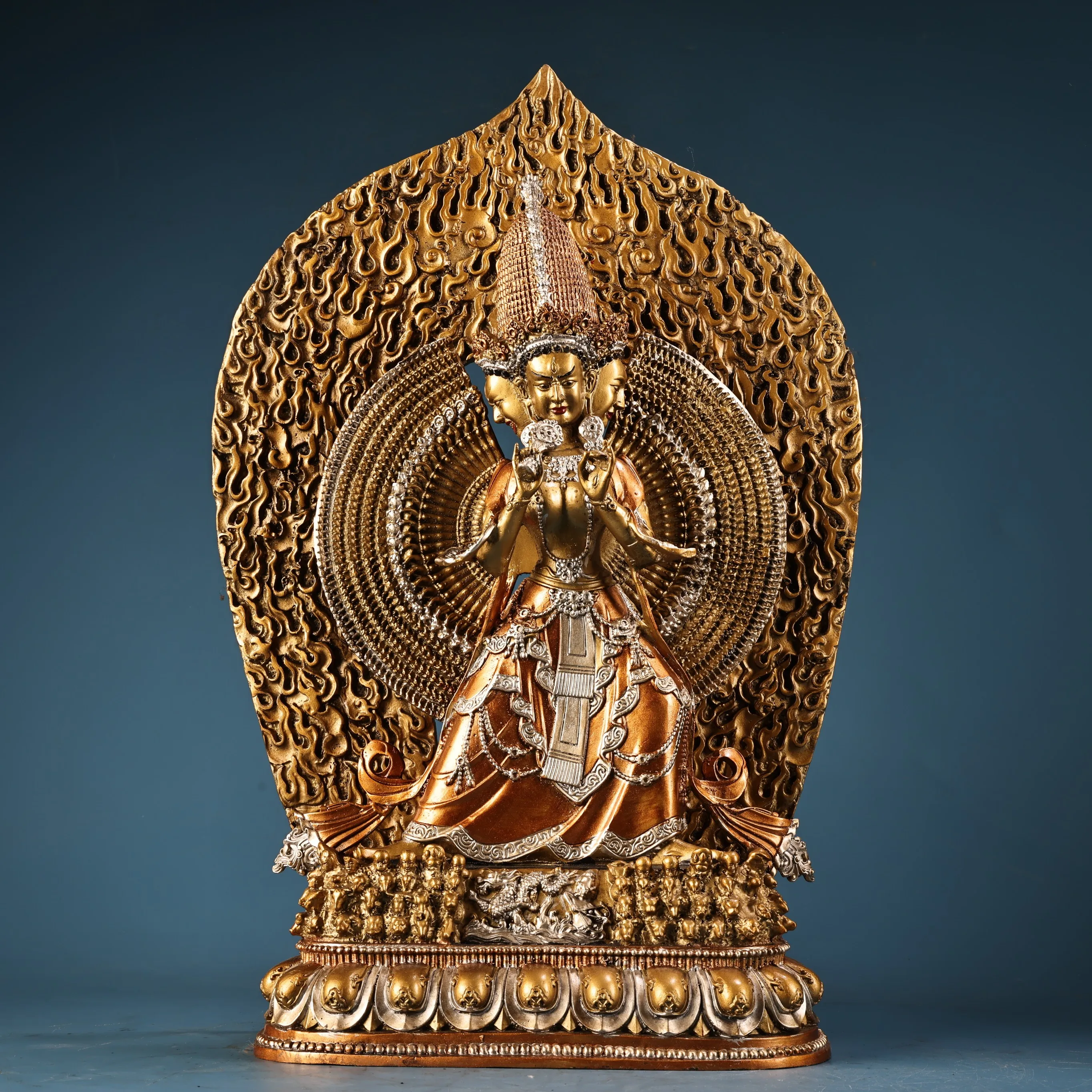 Old Bronze Painted High Relief ushnisha sitatapatra Buddha White Umbrella Goddess backlight Standing Buddha Worship Hall