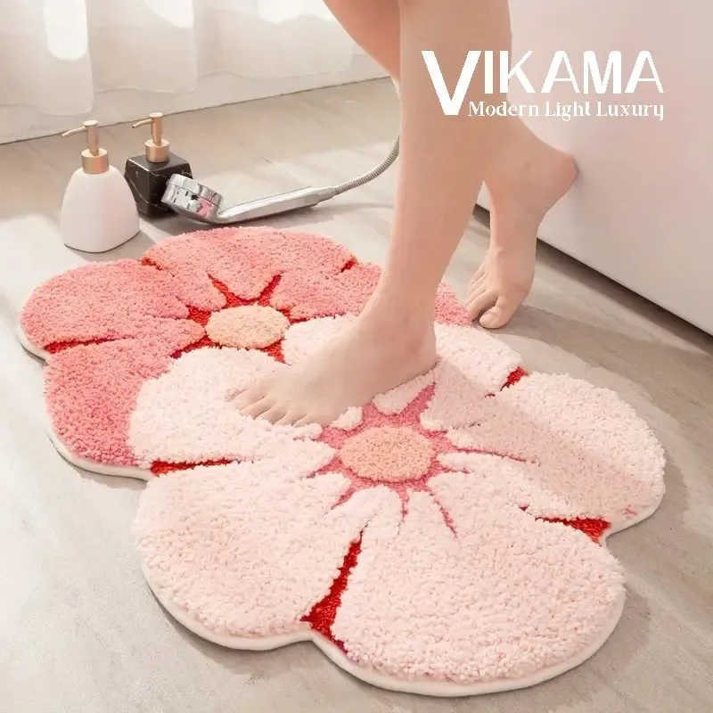 flower-shaped cute bath mat Fluffy soft plush bath blanket carpet Microfiber non-slip absorbent shower room floor mat