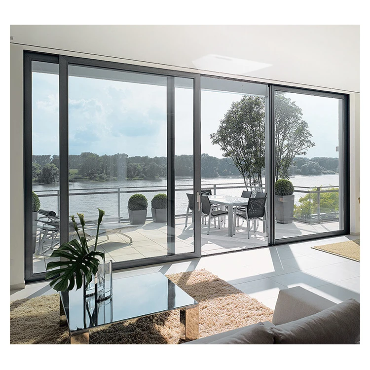 Hihaus Big Black Balcony Aluminium Double Glazed Automatic Sliding Glass Door