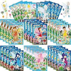 8/16Sheets Disney Cartoon Tinker Bell Puzzle Stickers Make-a-Face Children DIY Assemble Jigsaw Toys For Girls Party Game Gifts