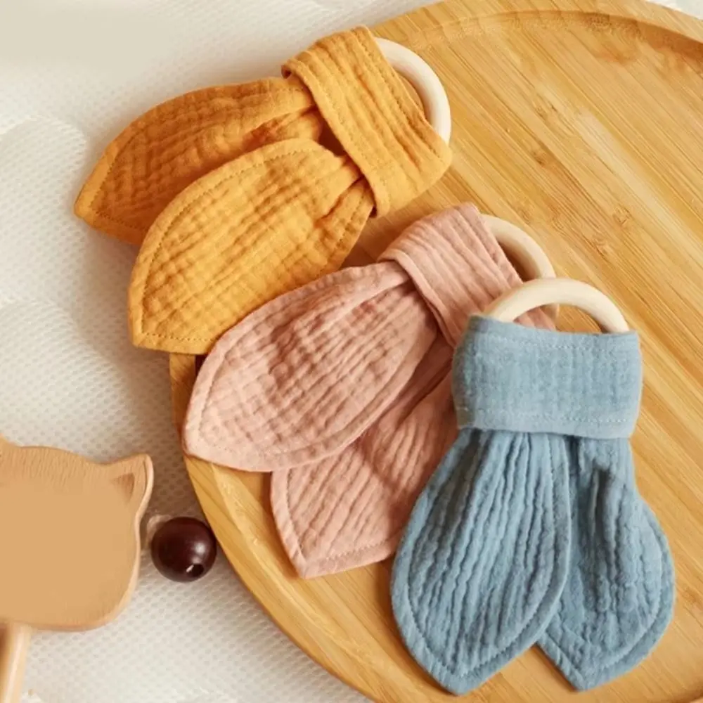 Soft Baby Wooden Hand Grasp Rabbit Ears Natural Wooden Newborn Teething Ring Sensory Bracelet Rattle Chewing Appease Infant