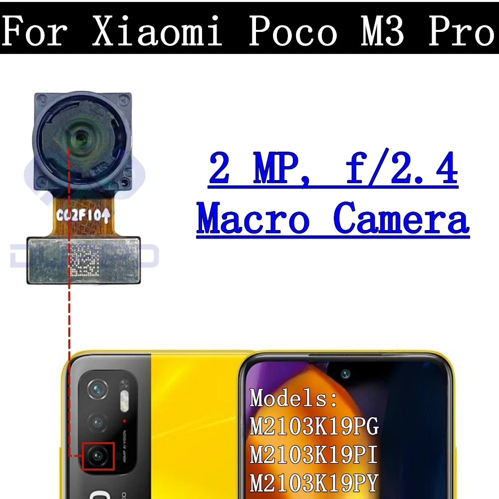 Back Camera Lens for Xiaomi Poco M3 Pro, 5G, M3Pro Selfie, Small Facing, Wide Front Rear Camera Module, Flex Spare