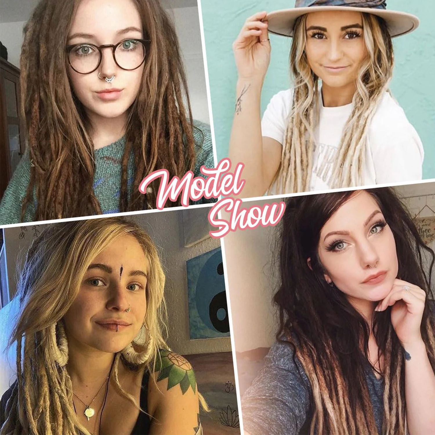 10 Strands 24 นิ้ว Dreadlock Extensions สังเคราะห์ Hippie Single Ended Dreads Ombre สีบลอนด์ 0.6 ซม. ความกว้าง Loc Extensions Reggae