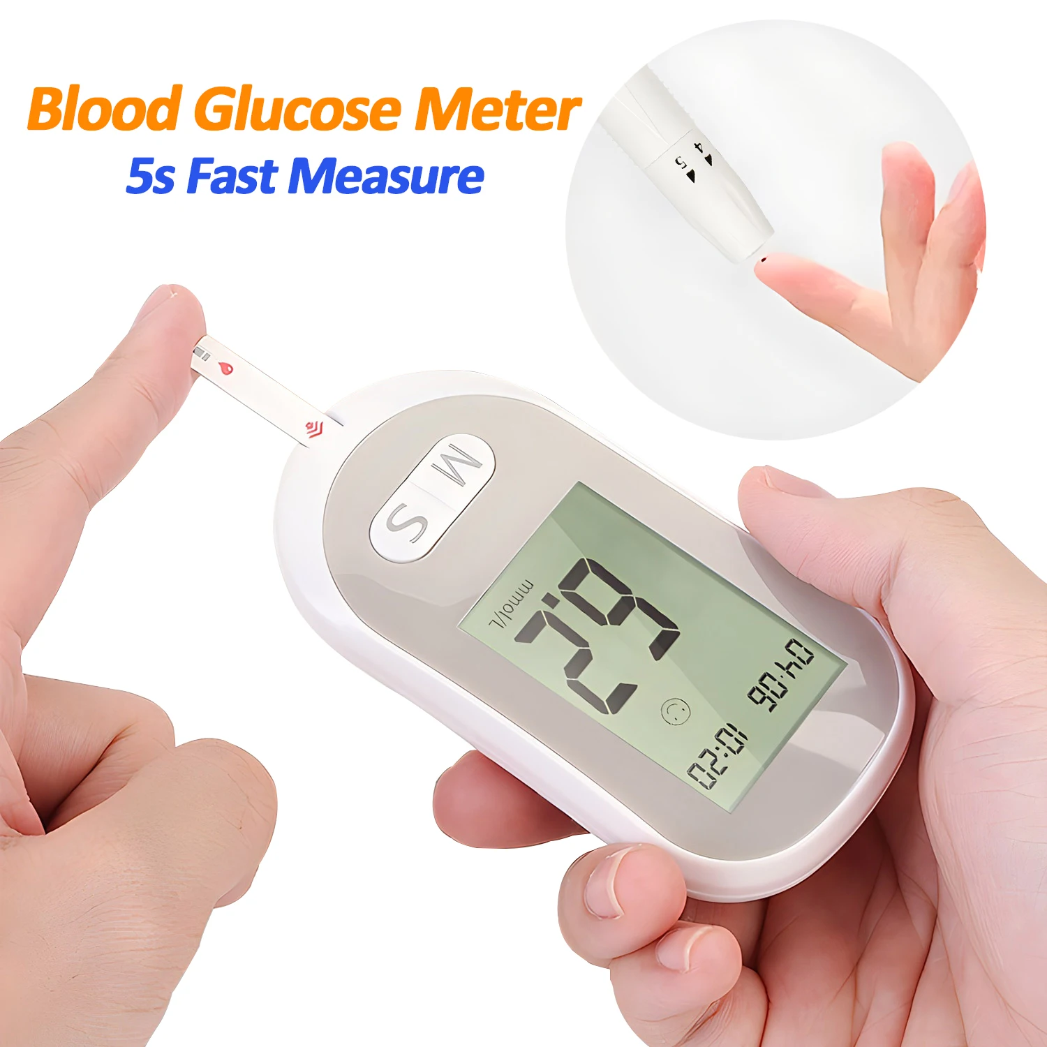 Glucómetro para Diabetes, Autocontrol, Medición Rápida en 5s, Detector de Glucosa en Sangre, Kit de Prueba con 50 Tiras Reactivas y 50 Lancetas