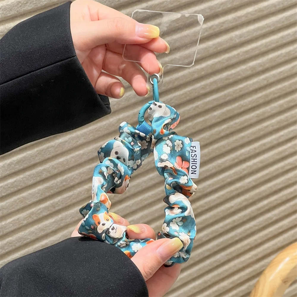 Women Silk Satin Scrunchies Universal Phone Lanyard With Clip Wrist Strap Hanging Cord Anti-lost Chain For Keychain Earphone view 6