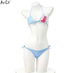 AniLV Big Shark Bikini Swimsuit Women Anime Game Three Point Leather Underwear Set Costume Cosplay