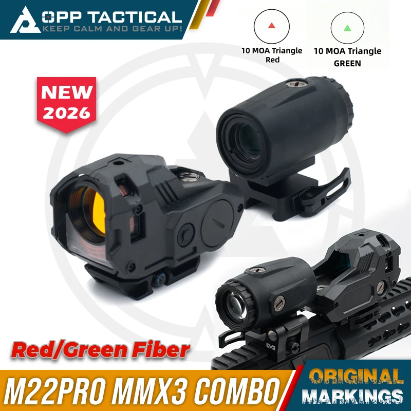 Tactical M22 Pro Fiber Optics Red Dot Scope and MMX3 3X Magnifier With Triangle Reticle AluminumSelf Illuminated Hunting
