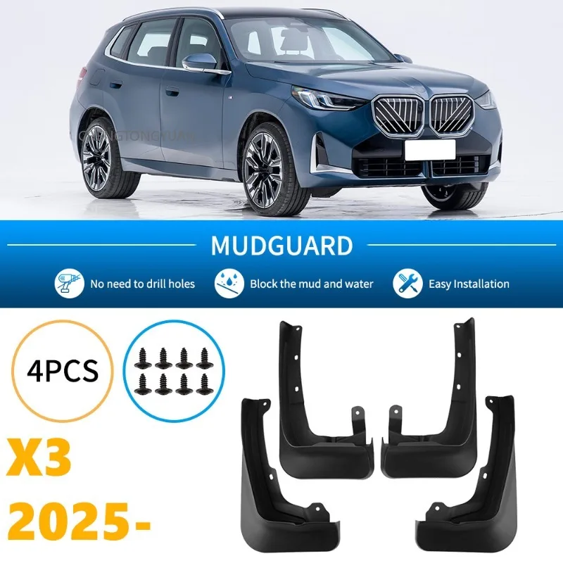 FOR BMW X3 2025 Mud Flaps Splash Guards Car Accessories Black ABS Set of 4Pieces for Fender Mudguard Protective Exterior Styling
