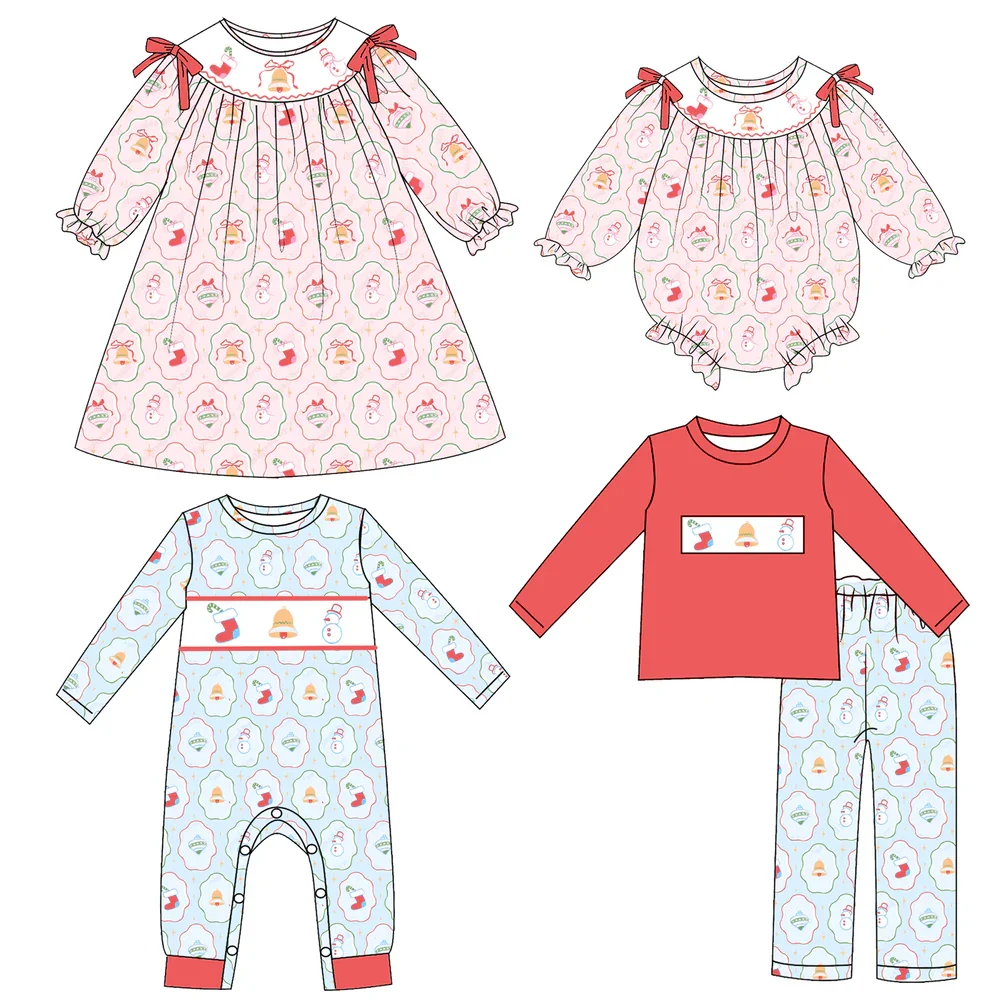 Kids Christmas Clothing Bodysuit Children Clothing Snowman Sock Print Sibling Outfits Kids Girls Clothing Set