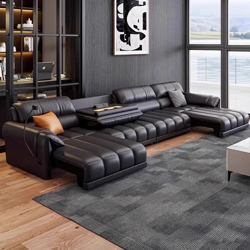 Electric function sofa bed Living room first layer cowhide size apartment sofa Italian style