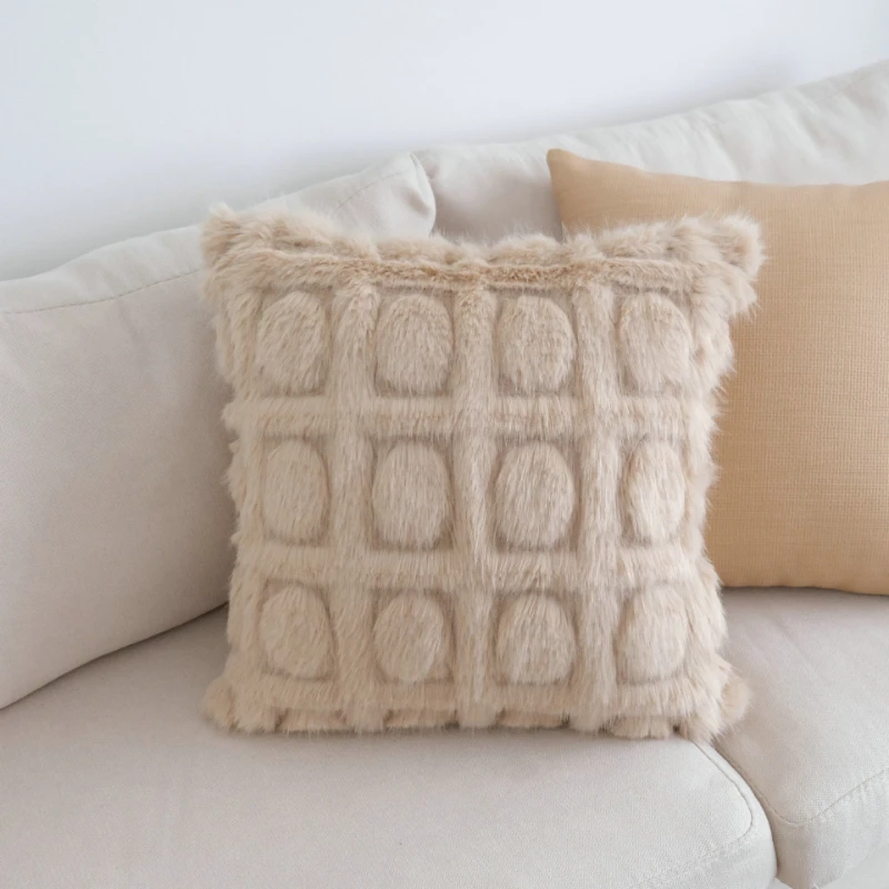 30X50/45X45/50X50CM Cream Plush Throw Pillow Cover Light Luxury Soft Waist Cushion Cover Decor Home Decorative Pillowcase