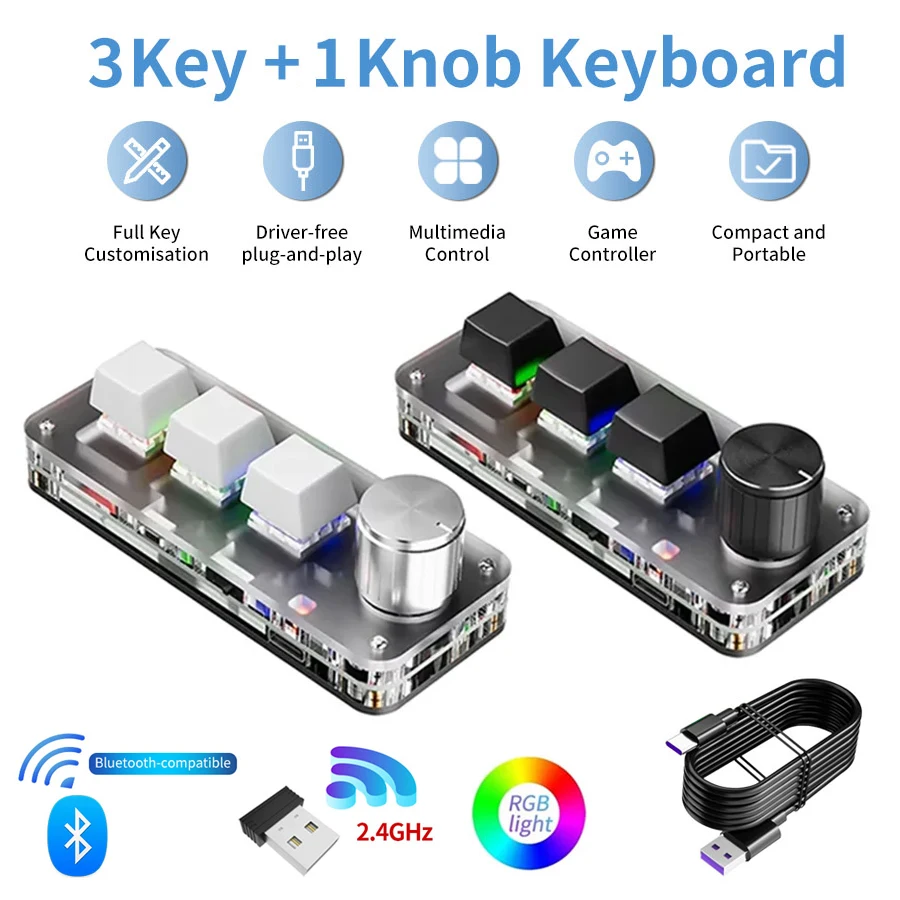 3 Tasten, 1 Knopf, individuelle Tastatur, 2,4 G, Bluetooth-Programmierung, Makro, mechanische Tastatur, Hot-Plug-Tastatur, Shortcut-Taste, E-Sport-Spiel