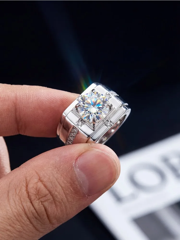 1CT D Color Concise zertifizierte Moissanit-Diamant-Verlobungsringe für Männer, echtes 925er Sterlingsilber, Jubiläumsgeschenk, Schmuck – Detail 2