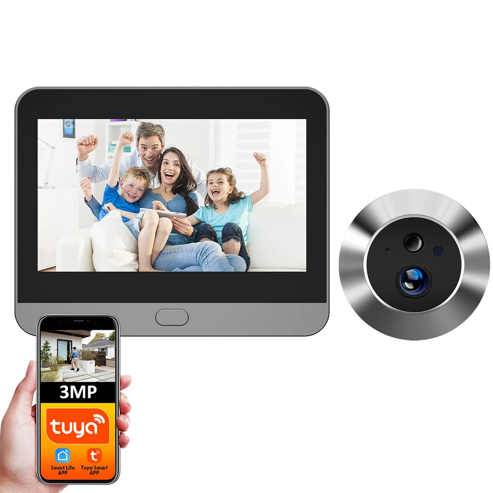 Tuya Smart 3MP 140 ° szeroki kąt widzenia Mini cyfrowy wizjer z wizjerem WiFi IR wykrywanie PIR dzwonek do drzwi kamera drzwiowa Alexa Google