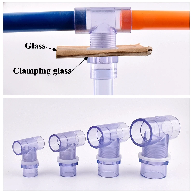 I.D 20~63mm Transparent Blue Fish Tank Observable Tee Water Supply Joint Household Aquarium DIY Water Pipe Water Supply Fittings