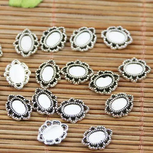 70pcs 9*11mm INNER SIZE 4*6mm  tibetan silver tone oval little cameo cabochon settings EF1713