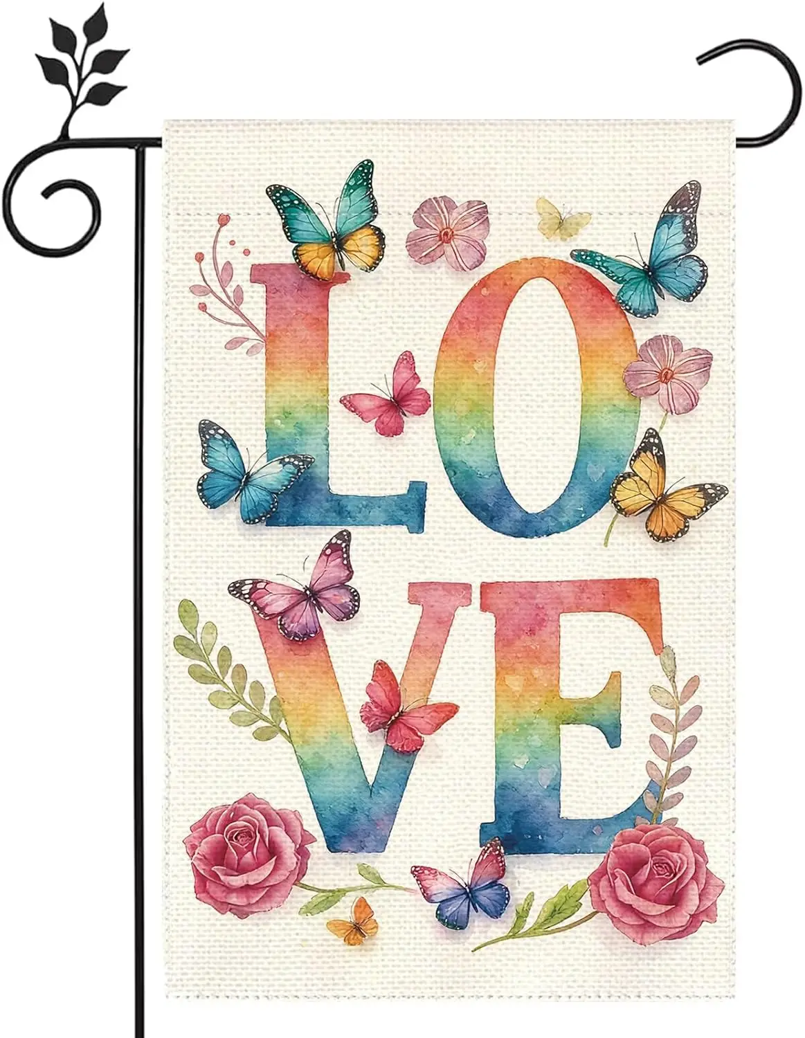 Love Color Butterflys Flowers Garden Flag 12x18 Inch Double Sided Small Burlap Outdoor Yard Lawn Farmhouse Seasonal Spring S AAS