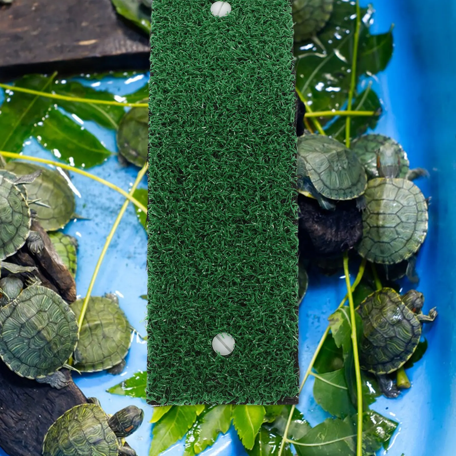Pool Animal Escape Ramp Fish Tank Turtle Basking Platform Artificial Grass Suction Cups Pet Pool Escape Ladder Wildlife Critters