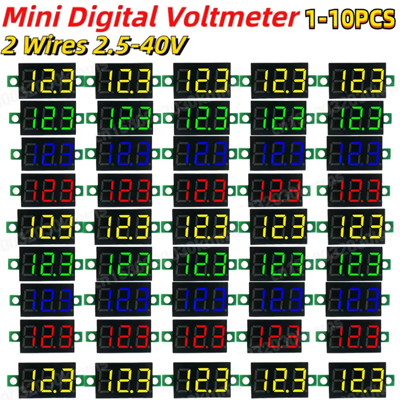 1-10PCS 2 Wires Mini Digital Voltmeter LED Screen Display 0.28 Inch DC 2.5V-40V Voltage Tester Meter Power Voltage Detector Tool