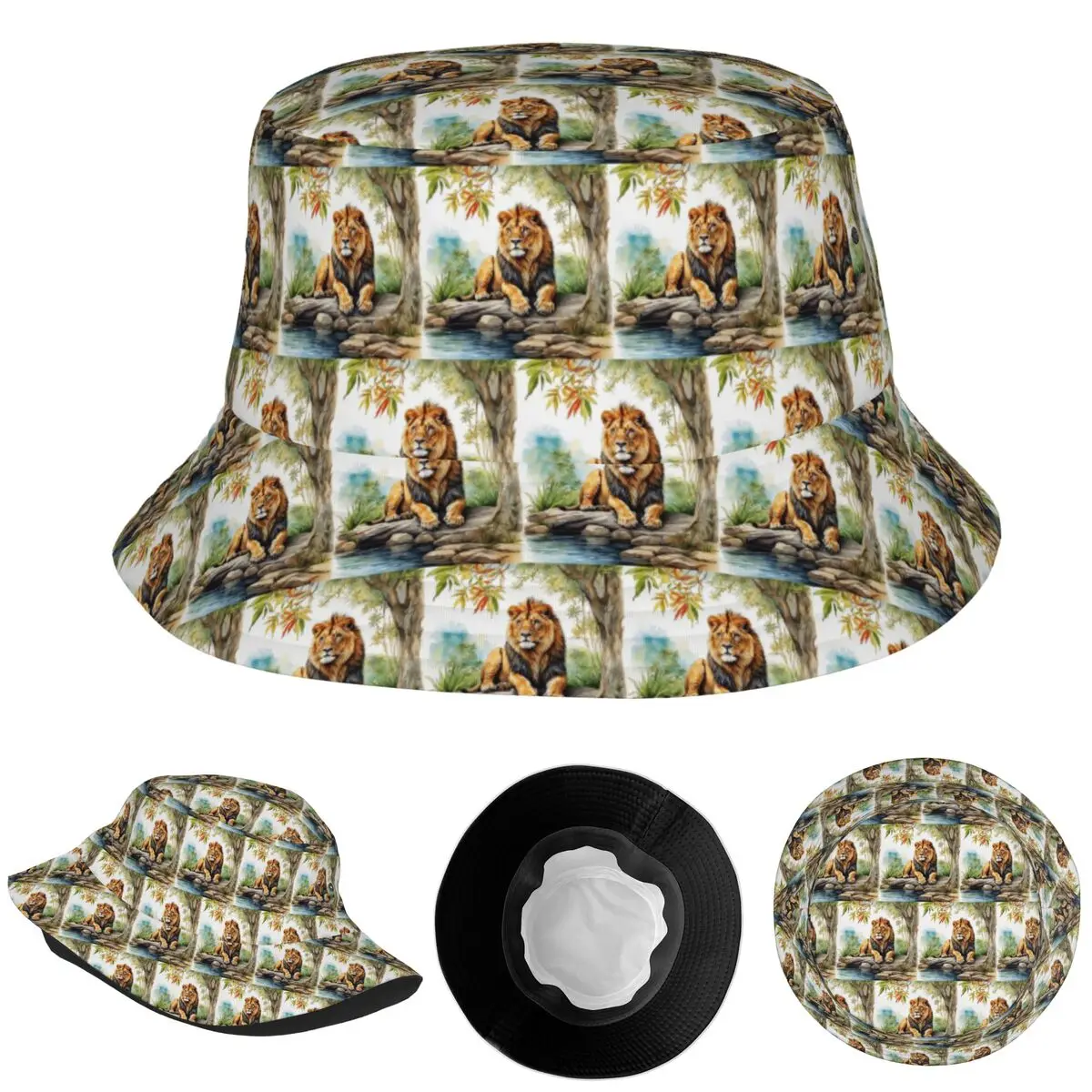 

Шляпа-ведро «Лев в лесу», панамская шляпа, детские рыбацкие шапки «боб» для лета, шапки для рыбалки, унисекс