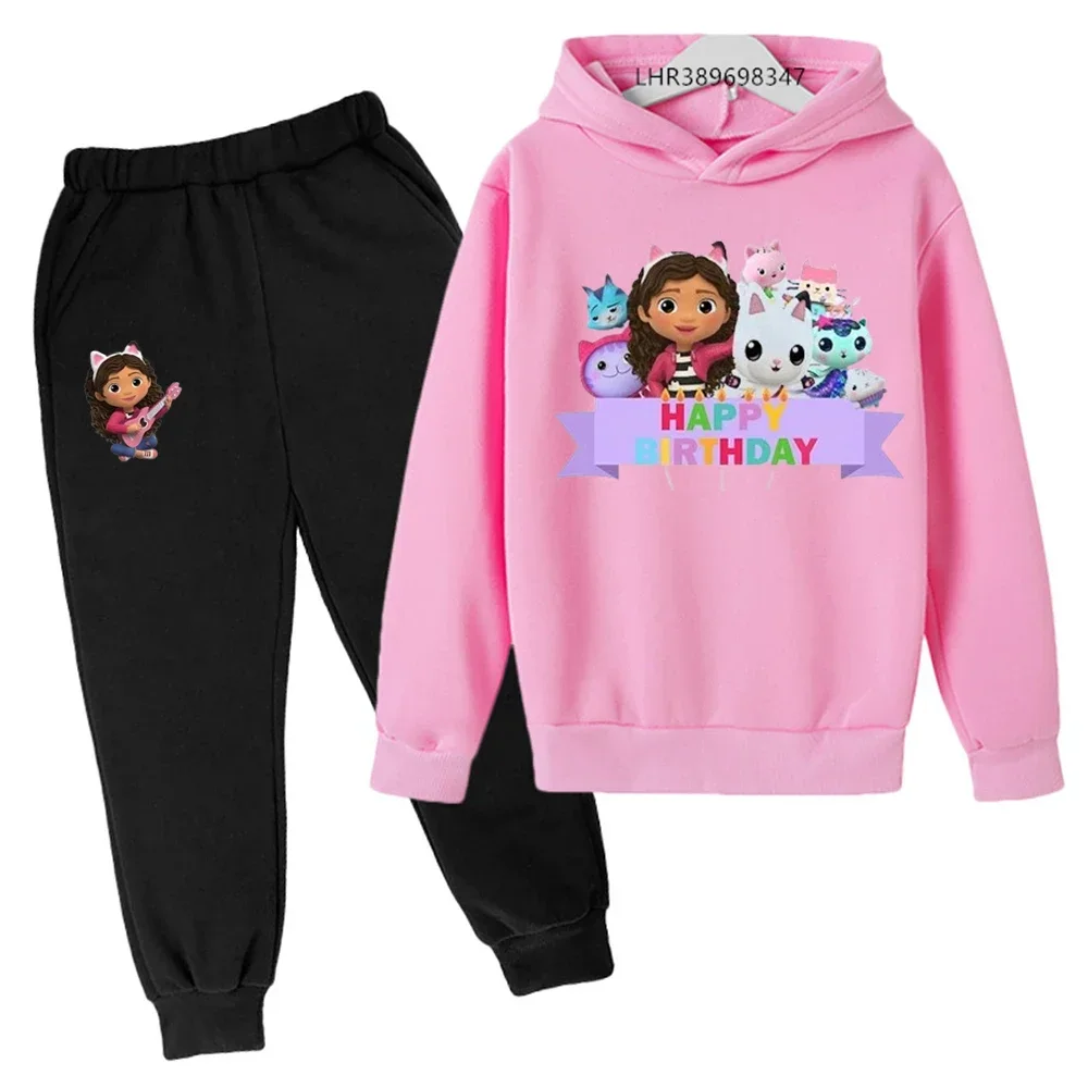 

Осенне-зимняя одежда, аниме, кукольный домик Габби, подходит для детей от 3 до 12 лет, пальто для мальчиков и девочек, детская толстовка с принтом + штаны, комплект свитшотов