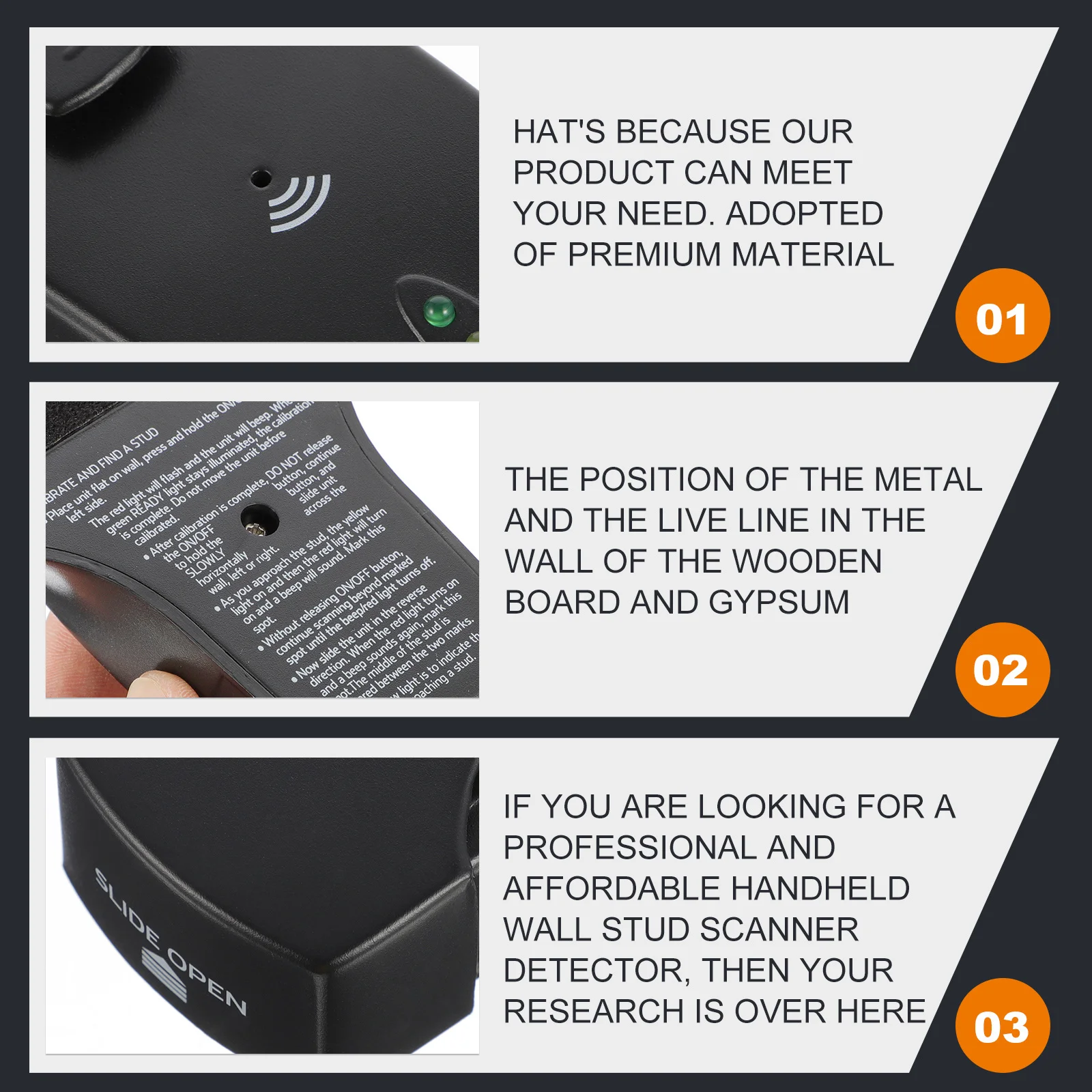 

Wood Pole Center Metal Finder Wall Scanner Sensor for Stud Ceiling Floor Beam Steel Bar Wire Detection