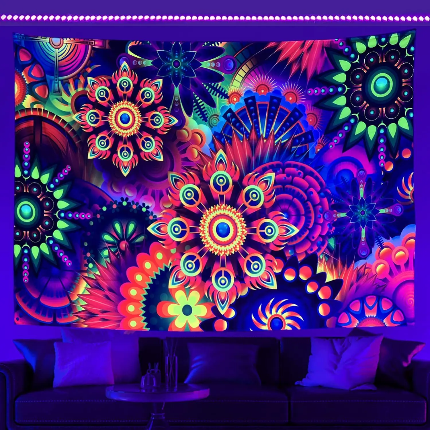 Astrköts-Tapisserie Fluorescente UV, Lumière Noire, Mur Esthétique, Hiphelicopter pour Chambre à Coucher, Décor de Chambre Indie