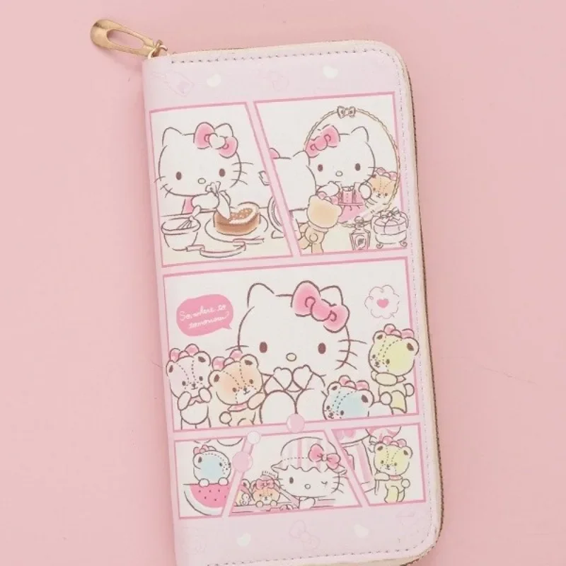 Sanrio Hello Kitty Purse Long Zipper Texture Student Card Bag Large Capacity Coin Purse Kawaii KT Cute Bank Card Bag Storage Bag