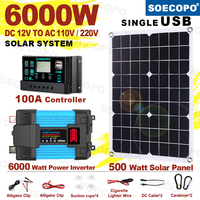 6000W Solar System DC12V to 110V/220V Off-Grid Inverter System 100A Controller 500W Panel for Home RV Camping CE Certified