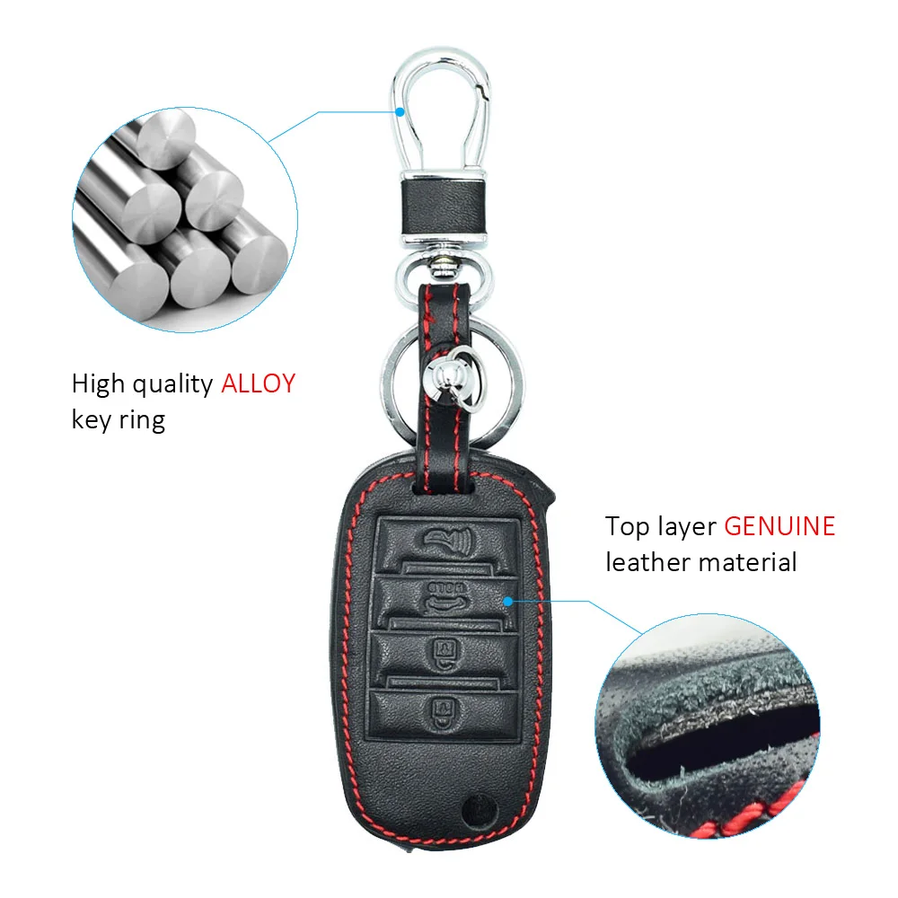 Leder Auto Schlüssel Abdeckung Flip Fernbedienung Fob Shell Fall Auto Zubehör Für Kia 2018 2019 Optima Sorento Soul Sportage Rio Ceed Cerato – Detail 2