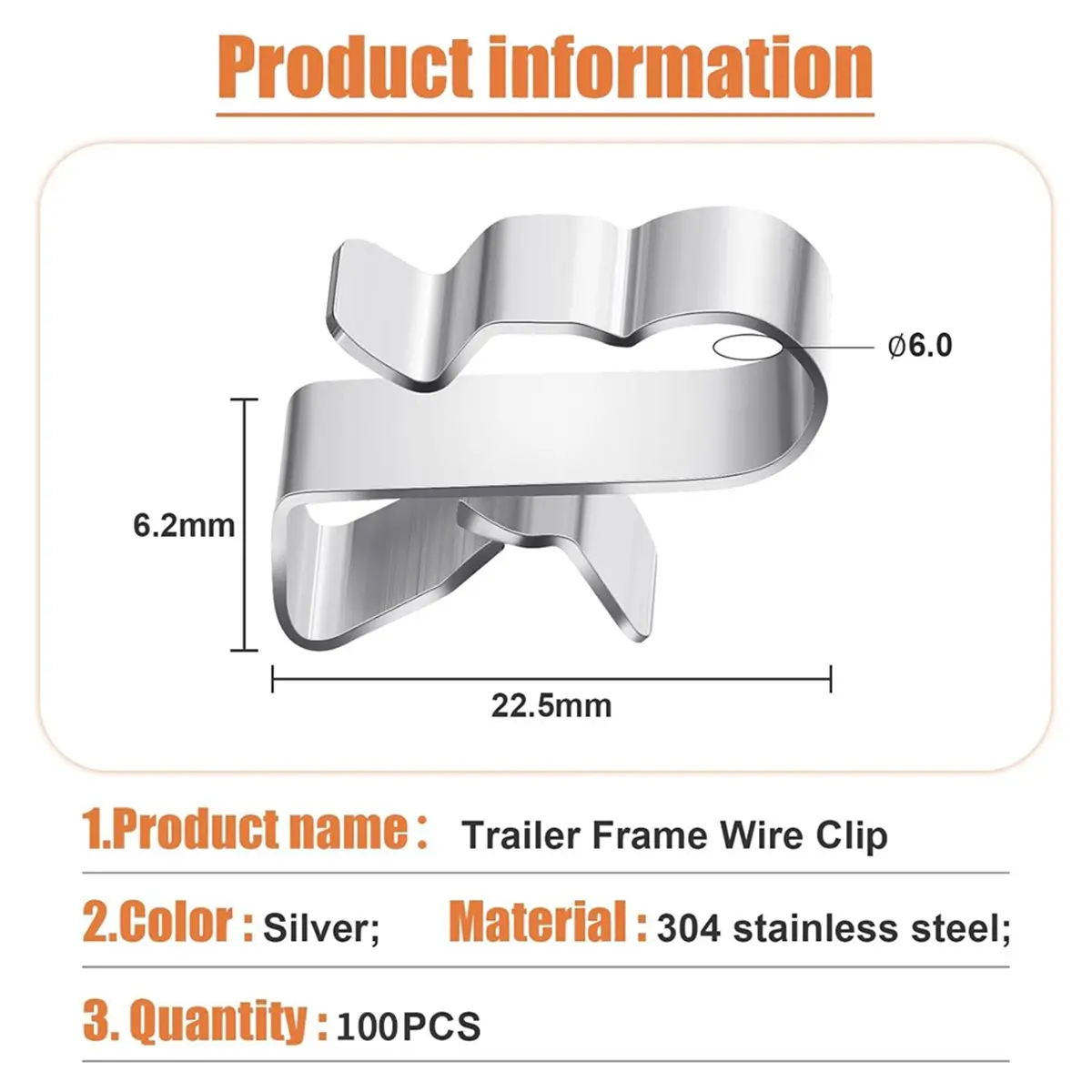 100 Pcs Trailer Frame Wire Clips Stainless Steel Metal Cable Clips 22.5 mm/ 0.89 Inch,Solar Panel Double Wire Clamps